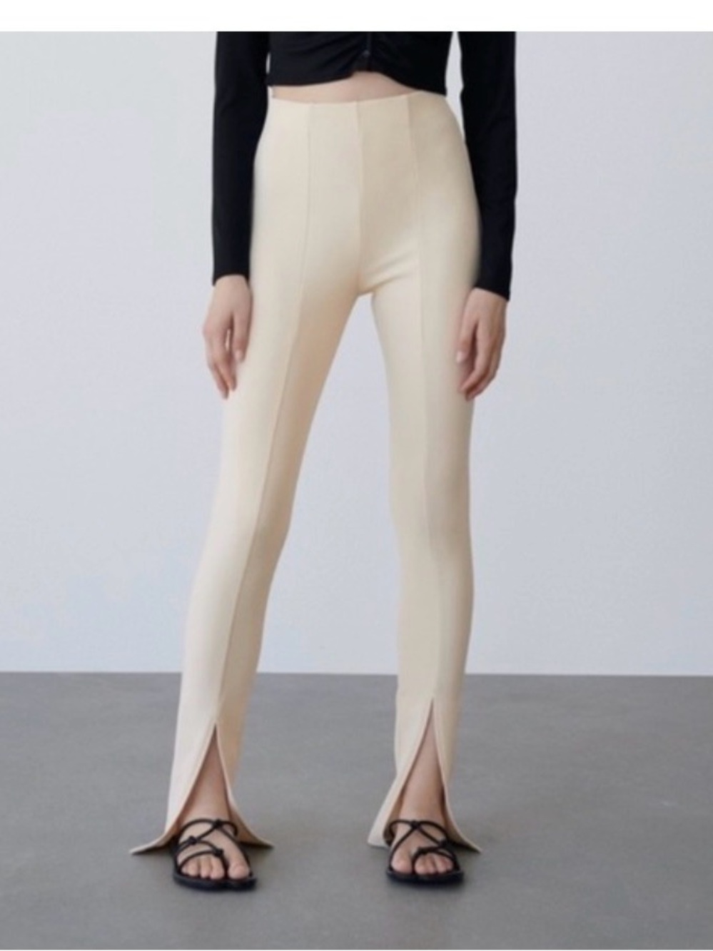 Zara Cream High-Rise Split-Hem Straight Pants size xl
